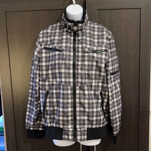 Jack & Jones Jeans Intelligence Men’s Gray/Black Plaid Bomber Style Jacket SZ M